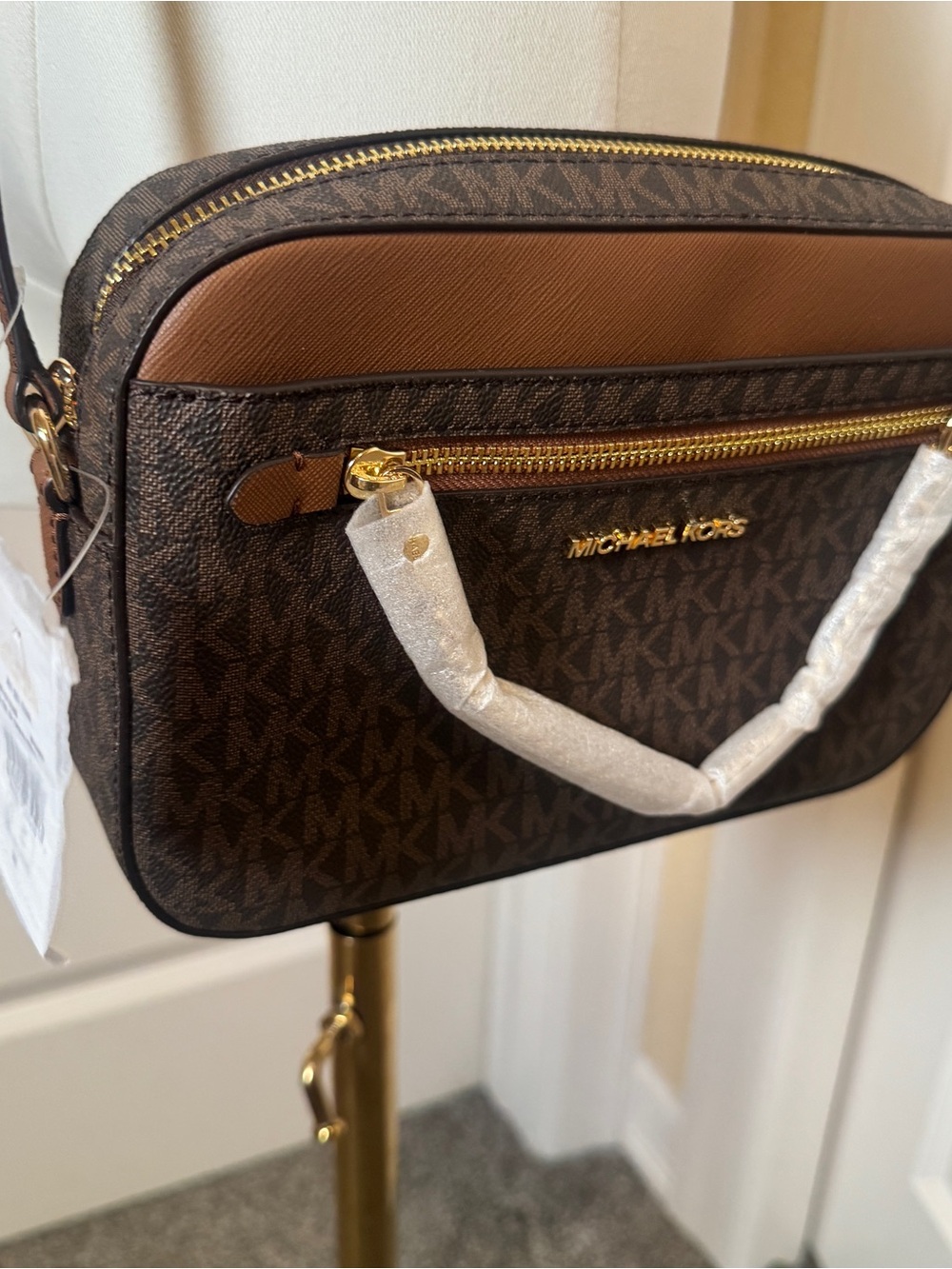 Michael Kors Jet Set Large Logo Crossbody Bag Brown MK Signature NWT - Picture 6 of 13